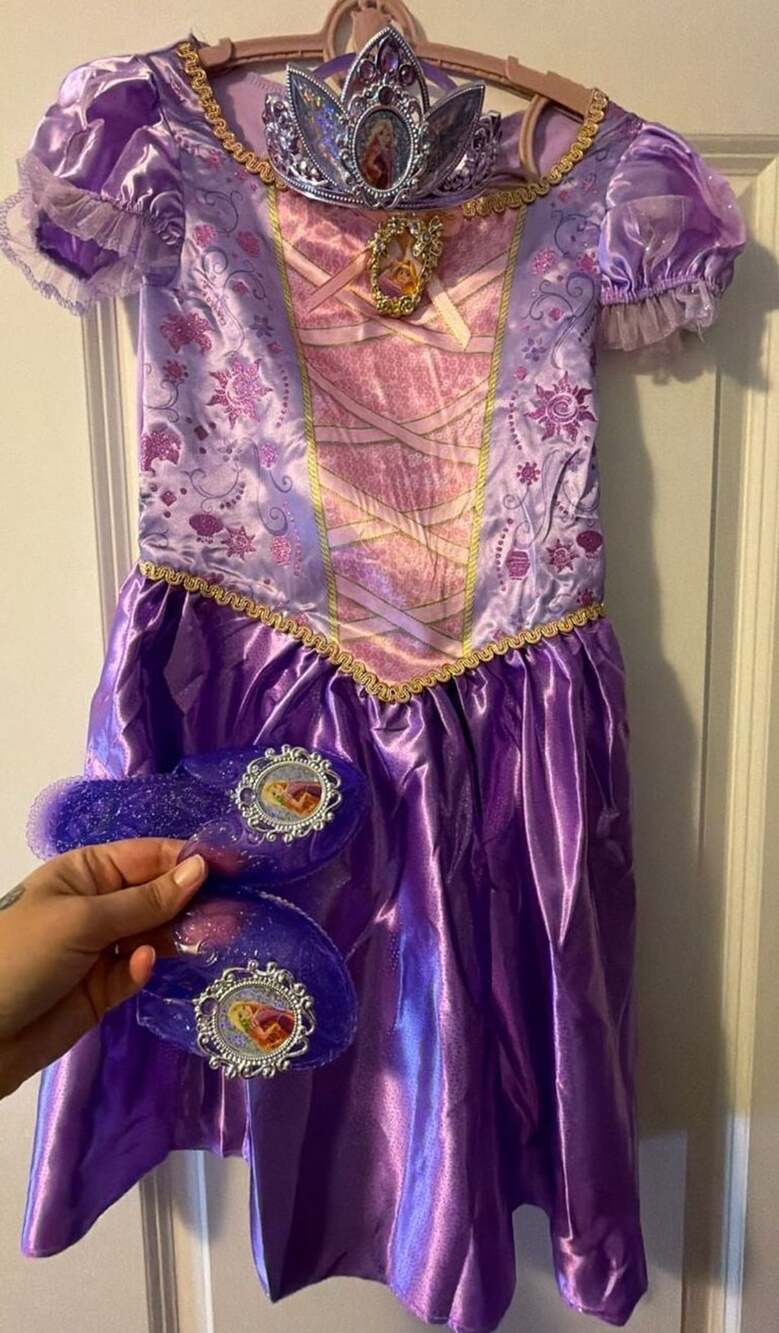 Disney Princess Rapunzel Costume Dress Shoes Tiara Set